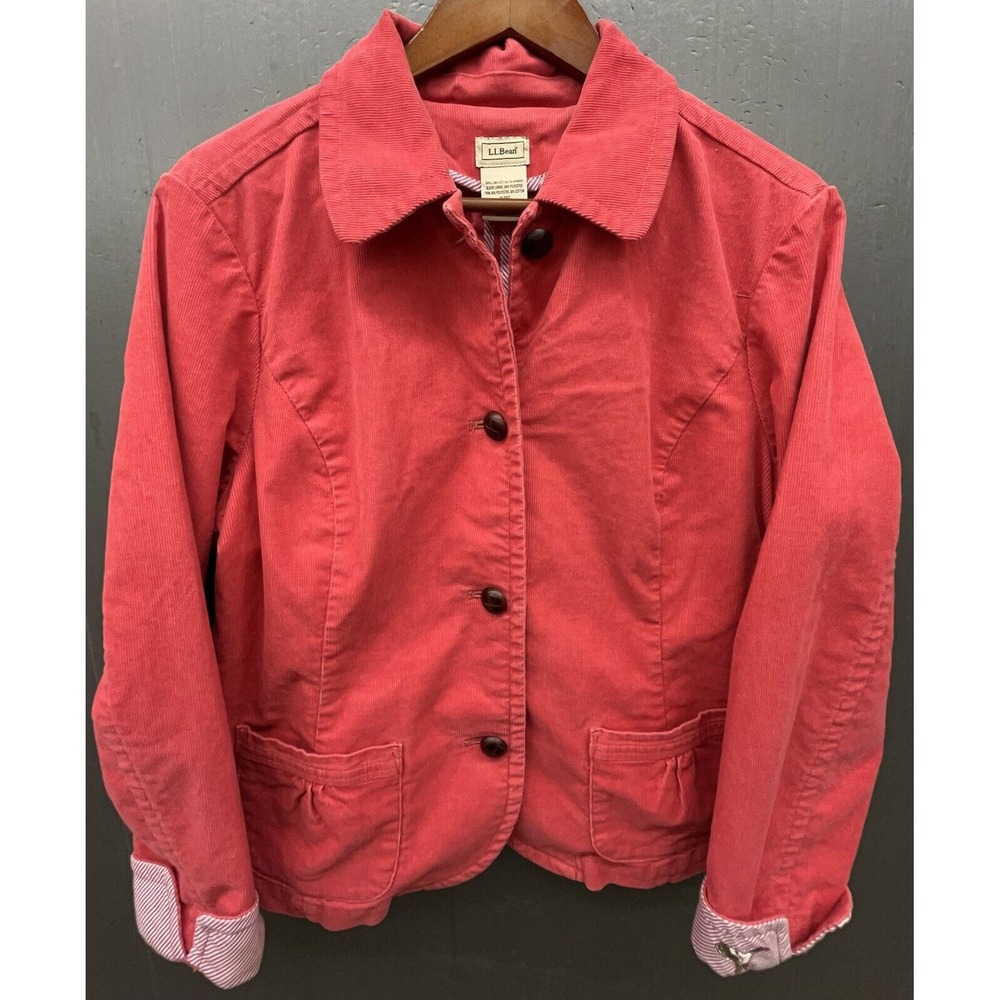 LL Bean Blazer Women 20 Reg Coral Red Corduroy Stretch Mallard Duck Jacket Prep